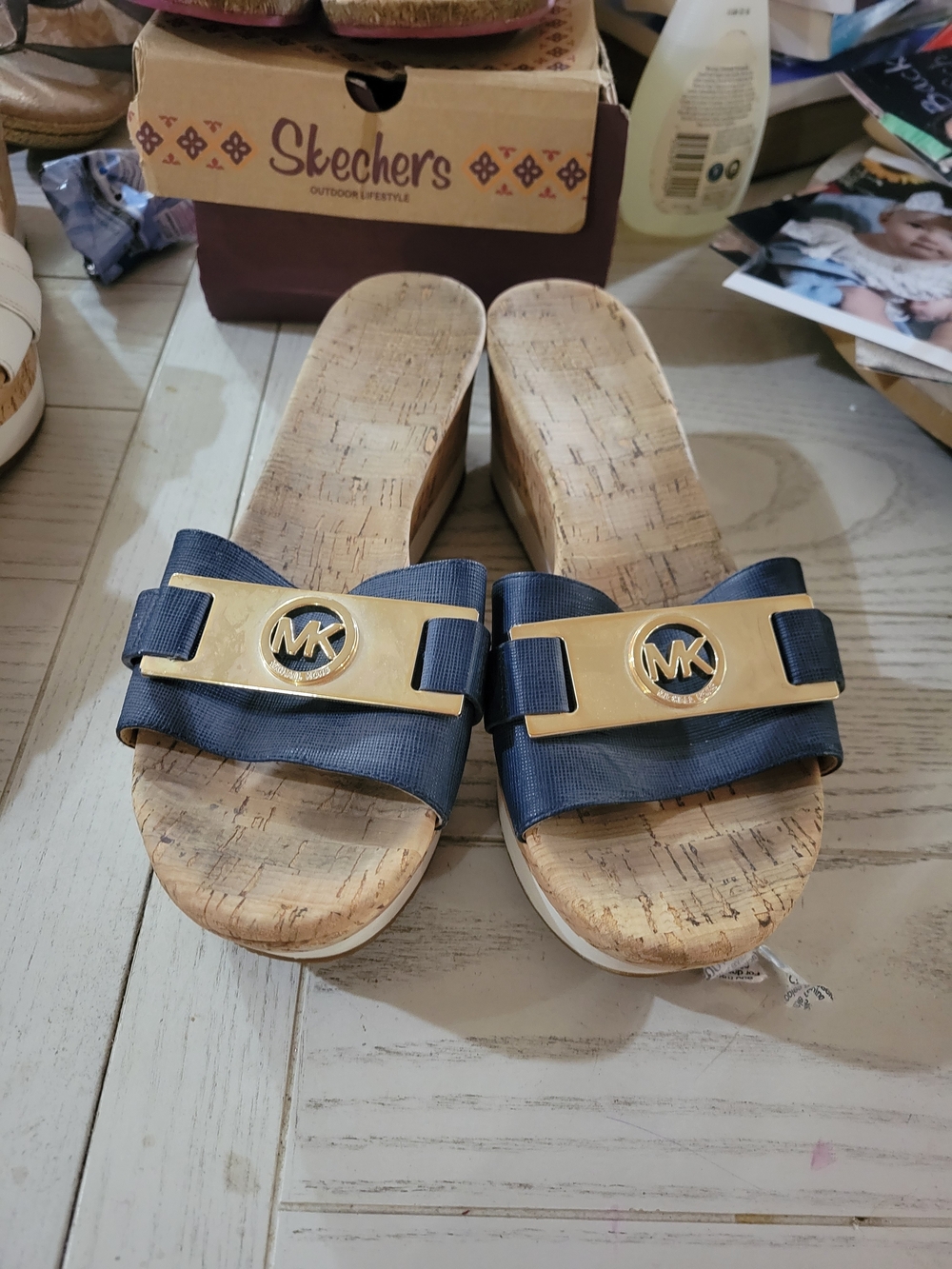 Michael Kors Navy Gold Slide Sandals